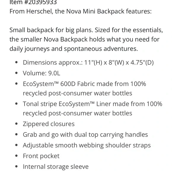 NWOT Herschel Supply Mini Nova Ash Rose Backpack - Picture 3 of 10